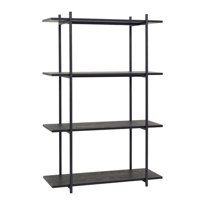 Hübsch - Shelf M/4 Shelves, Metal/Ask Trees, FSC, Black - 100x39xH150cm