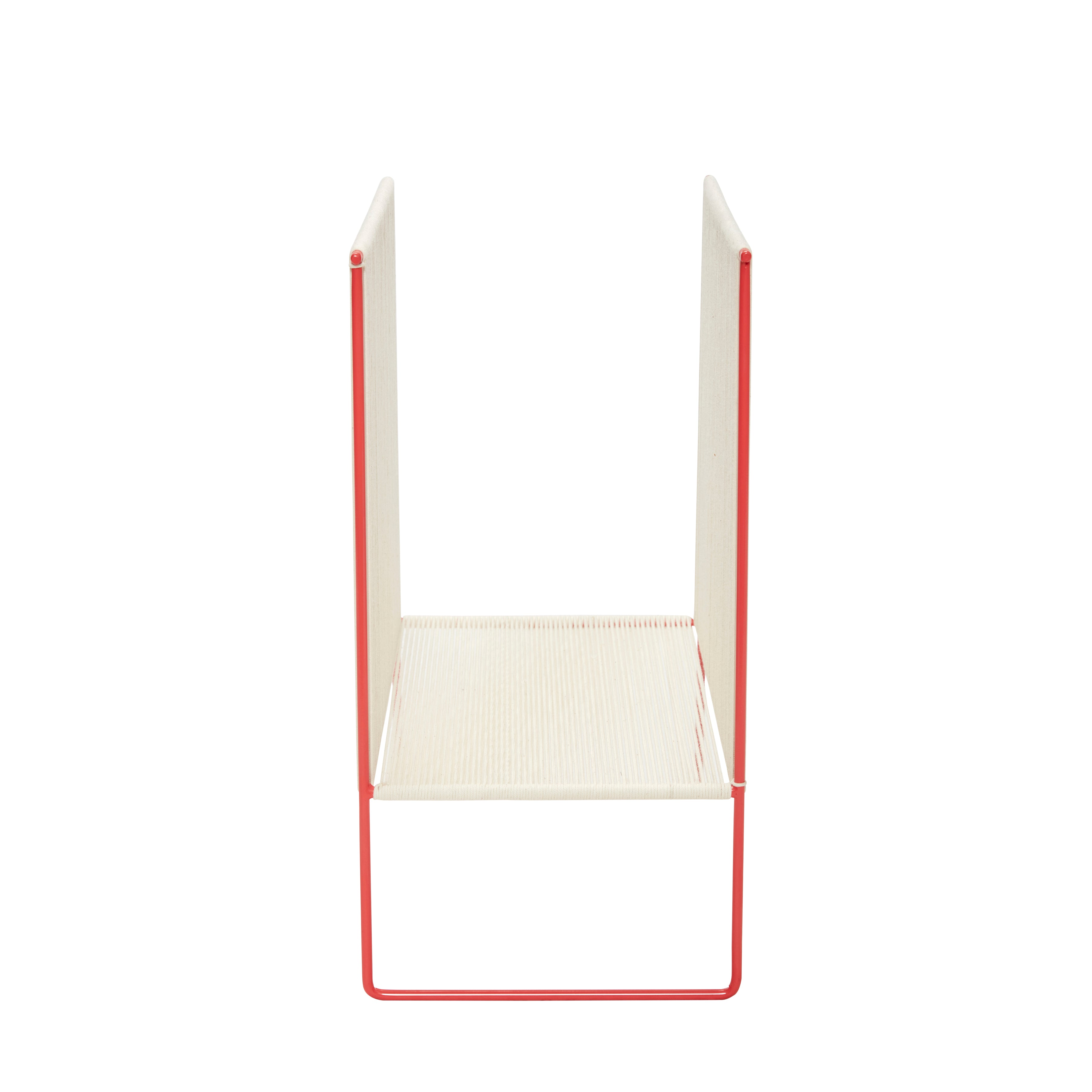 Hübsch - magazine holder, cotton cord/metal, nature/red - 43x25xh50cm