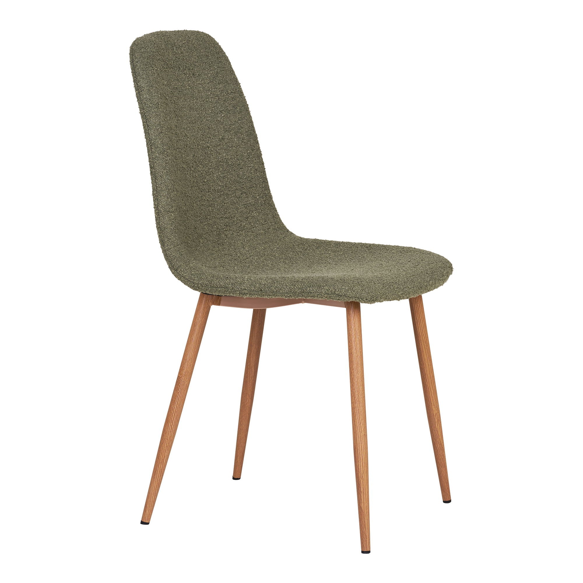 Stockholm Dining Table Chair - Dining Table Chair, Bouklé, Dark Green with Legs in Wood Look, HN1236