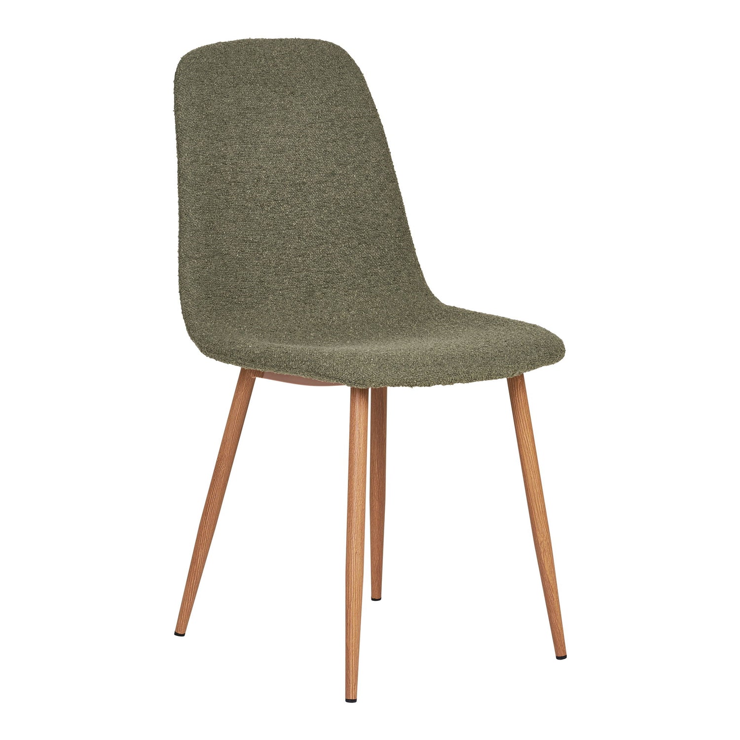 Stockholm Dining Table Chair - Dining Table Chair, Bouklé, Dark Green with Legs in Wood Look, HN1236