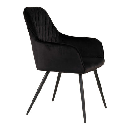 Harbo Dining Chair - Dining Table Chair in Velor, Black with Black Legs, HN1207