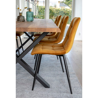 Middelfart Dining table chair - Dining table chair in velor, mustard yellow with black legs, HN1004