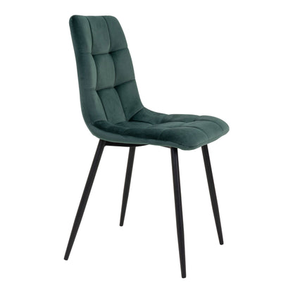 Middelfart Dining table chair - Dining table chair in velor, dark green with black legs