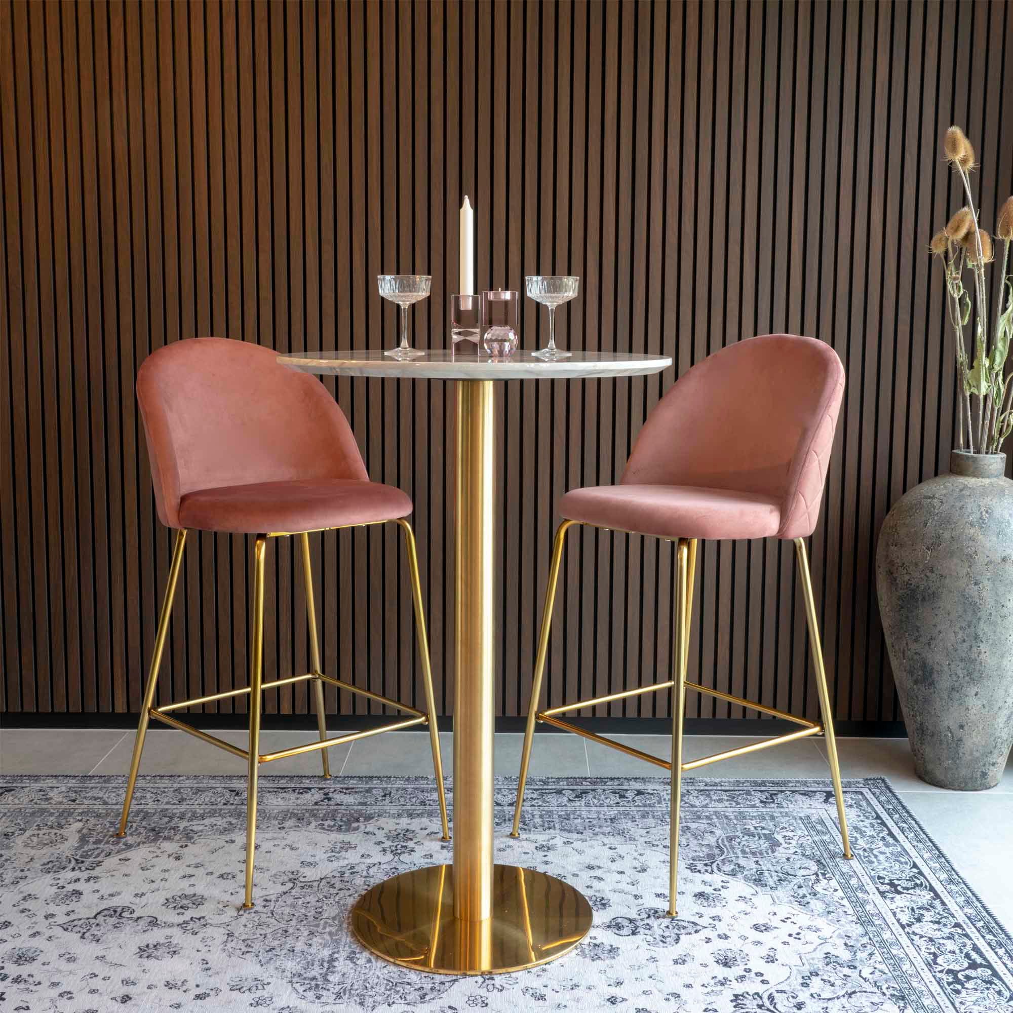 Lausanne bar chair - bar stool in velor, pink with brass look legs, HN1214