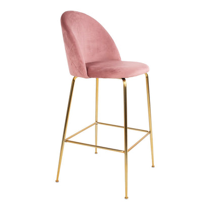 Lausanne bar chair - bar stool in velor, pink with brass look legs, HN1214