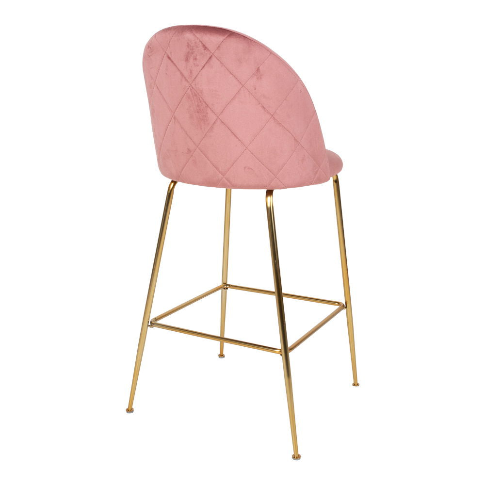 Lausanne bar chair - bar stool in velor, pink with brass look legs, HN1214