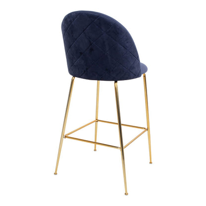 Lausanne bar chair - bar stool in velor, blue with brass look legs, HN1205