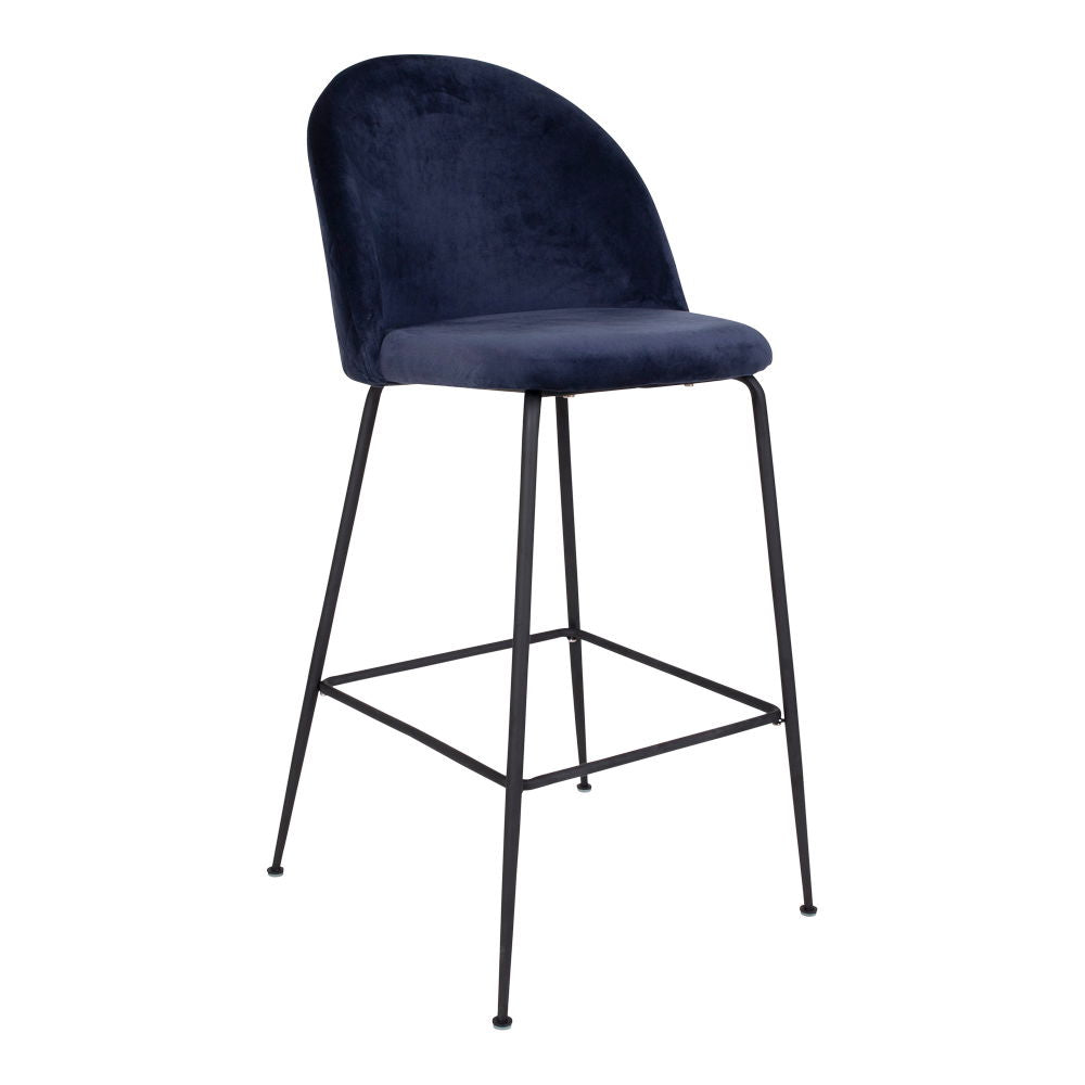 Lausanne bare chair - bar stool in velor, blue with black legs, HN1205