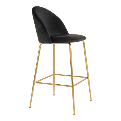 Lausanne bar chair - bar stool in velor, black with brass look legs, HN1207