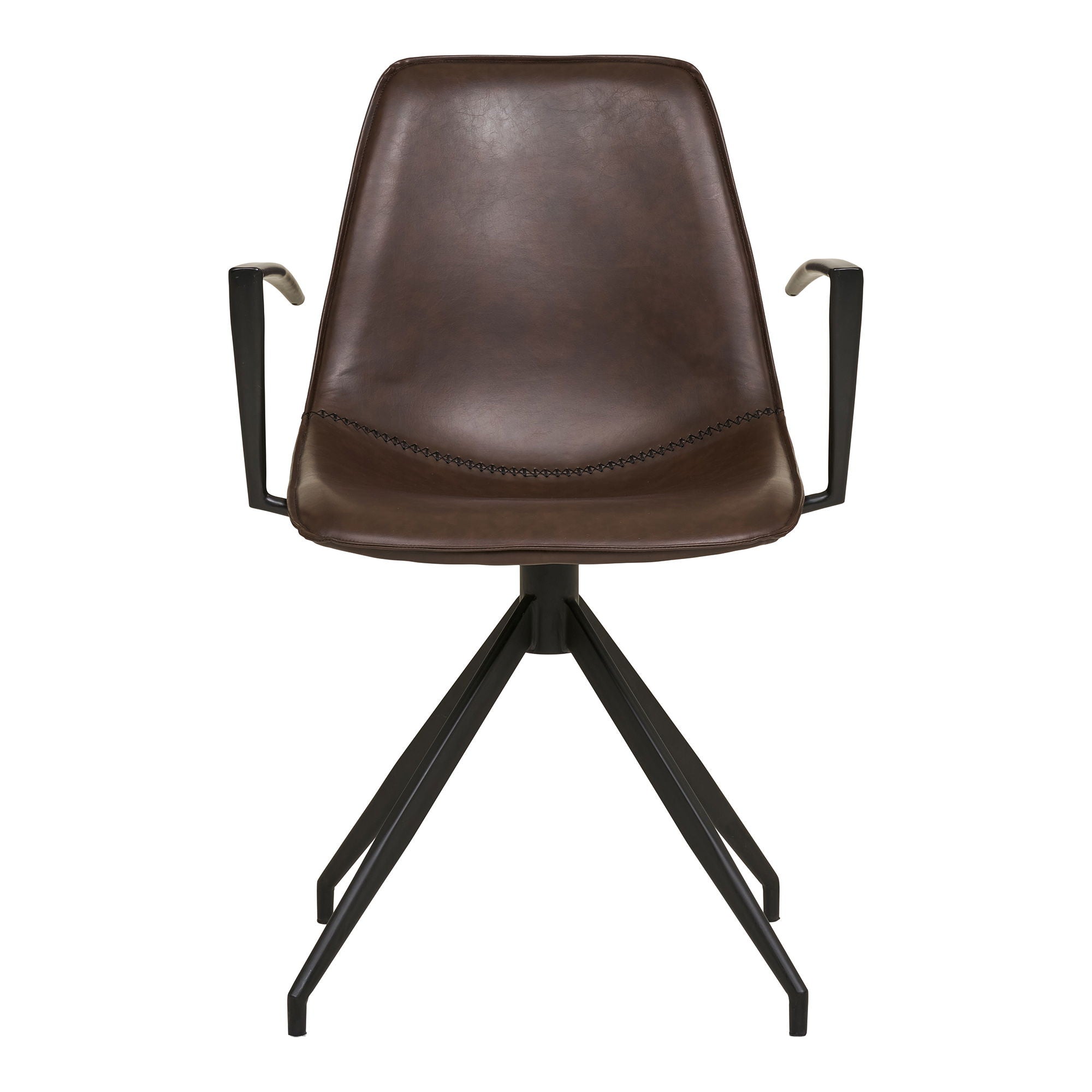 Dining table chair, swivel foot, armrests, PU, ​​dark brown with black legs, HN1227