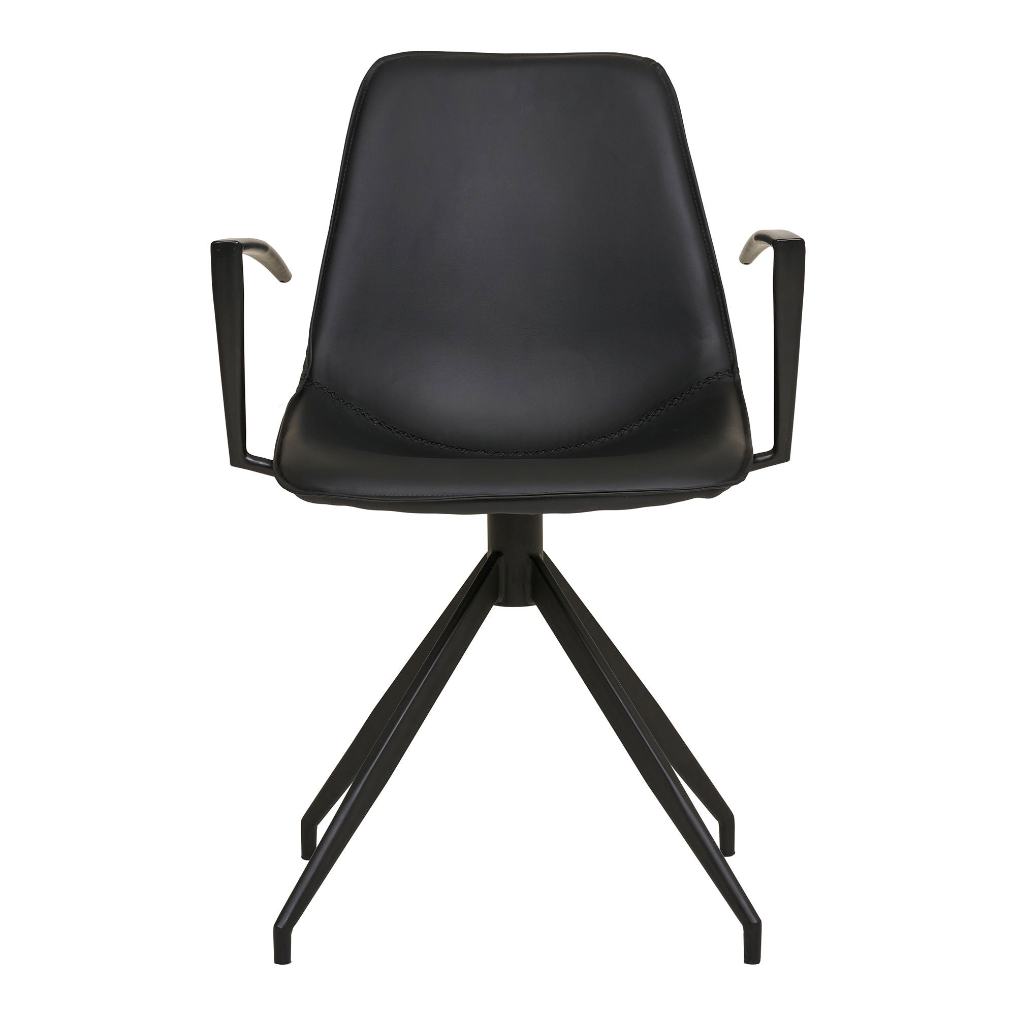 Dining table chair, swivel foot, armrests, PU, ​​black with black legs, HN1228