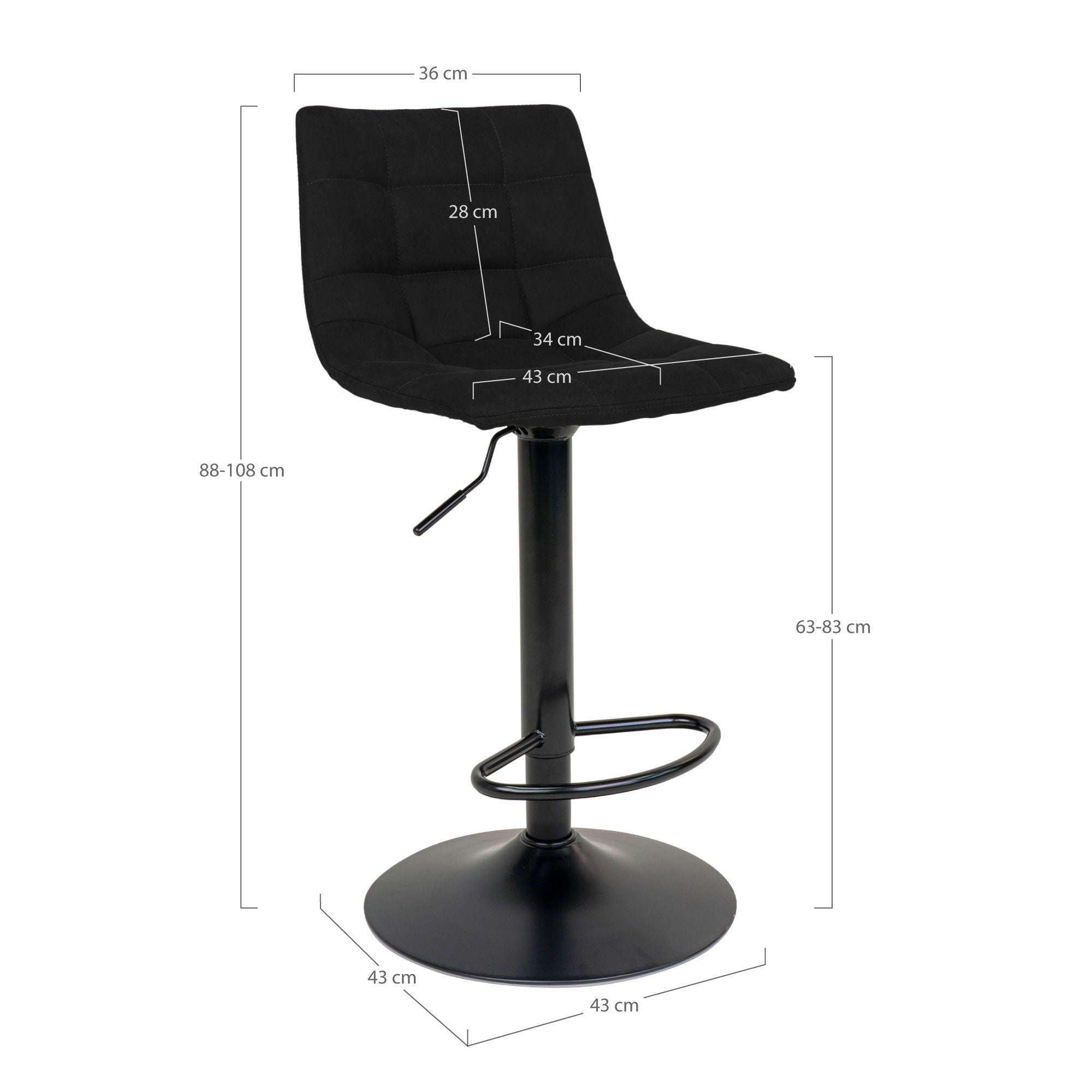 Middelfart Barstol - bar stool in velor, black with black legs, HN1207