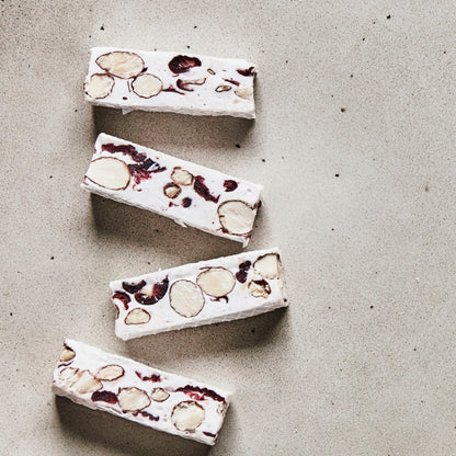 Soft nougat, cranberries