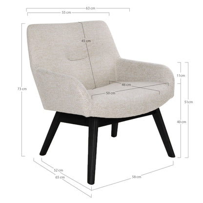 London lounge chair - lounge chair in fabric, sand with black legs