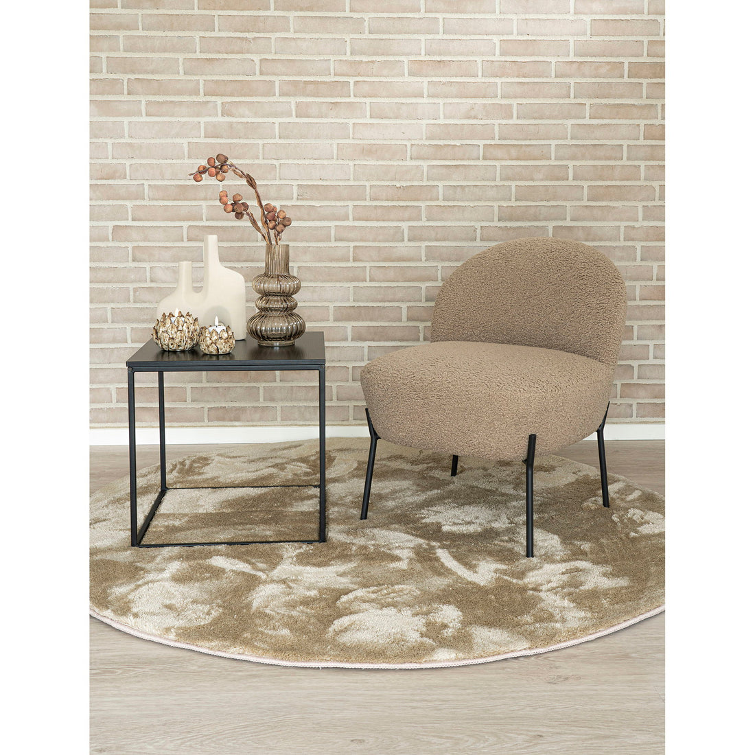 Merida lounge chair - lounge chair in artificial lambskin, gray -brown with black legs