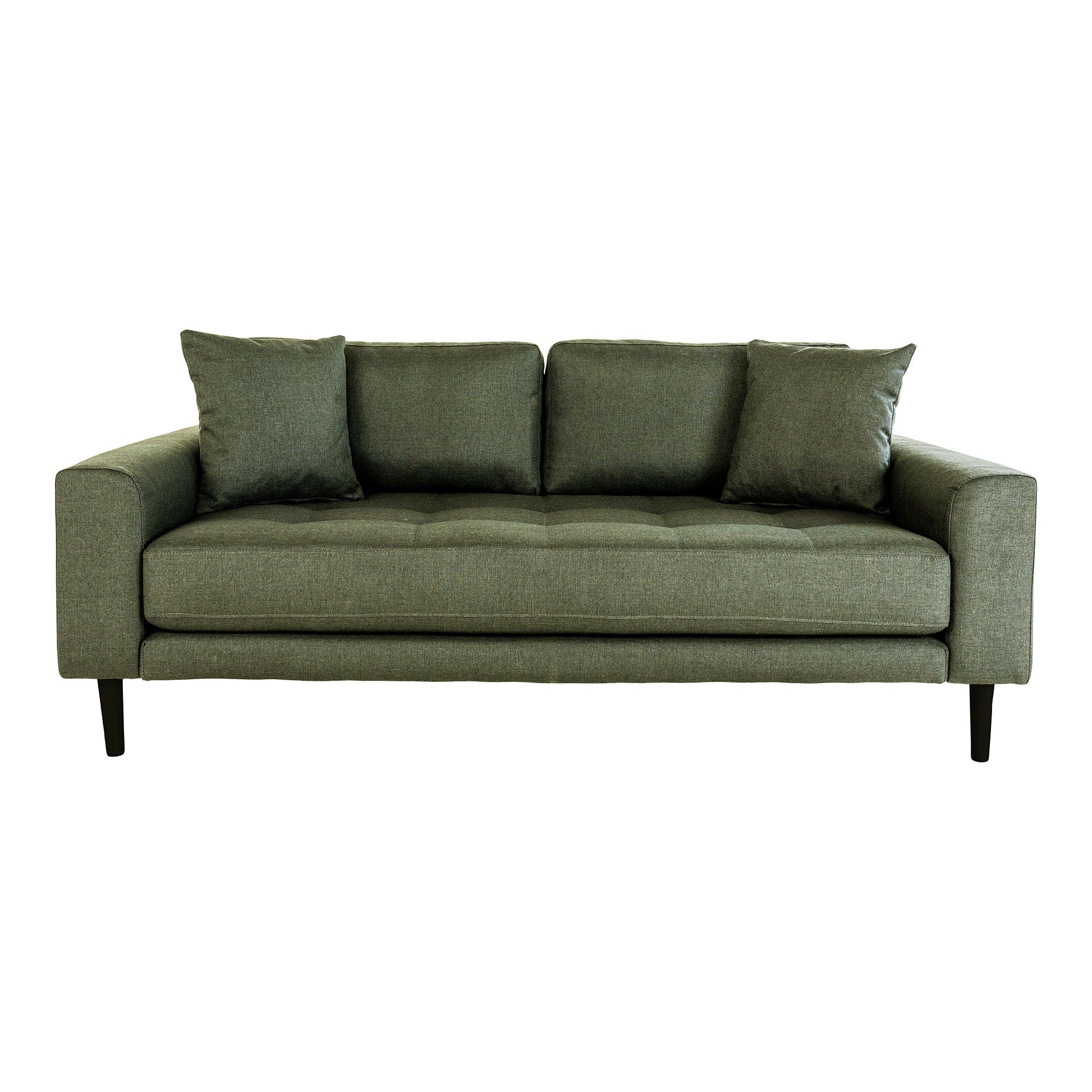 Lido 2.5 -person sofa - 2.5 person sofa, olive green with two pillows and black wooden legs, HN1020