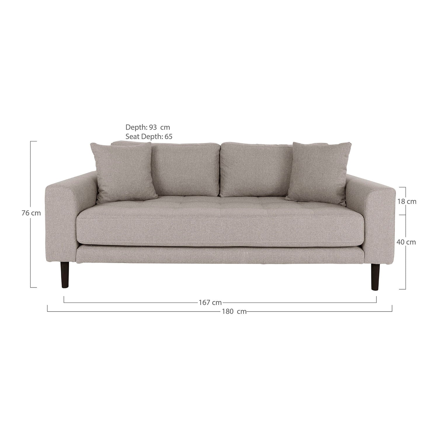 Lido 2.5 -person sofa - 2.5 person sofa, Stone with two pillows and black wooden legs, HN1030