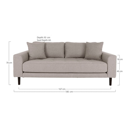 Lido 2.5 -person sofa - 2.5 person sofa, Stone with two pillows and black wooden legs, HN1030