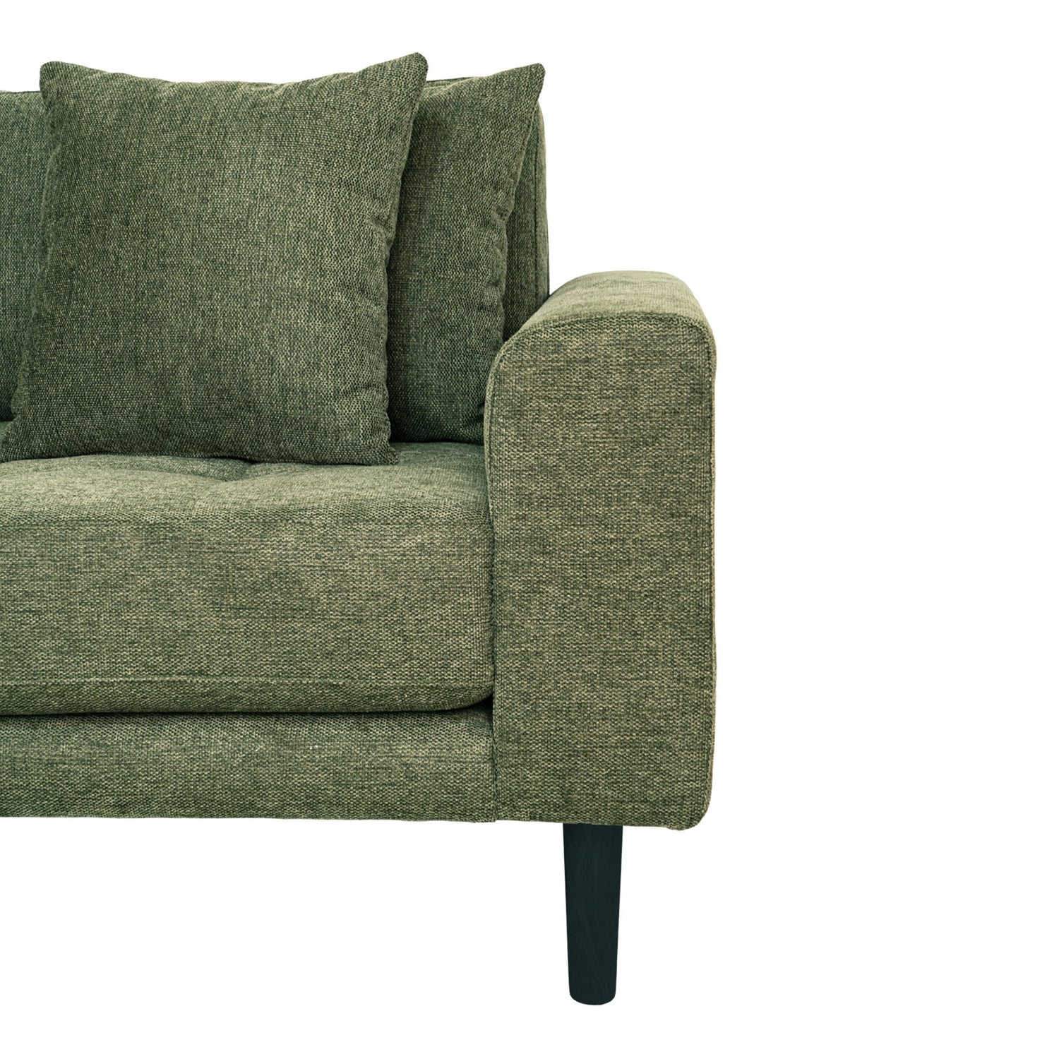 Lido Lounge Sofa - Lounge sofa, left -wing in olive green with four pillows and black wooden legs, HN1020