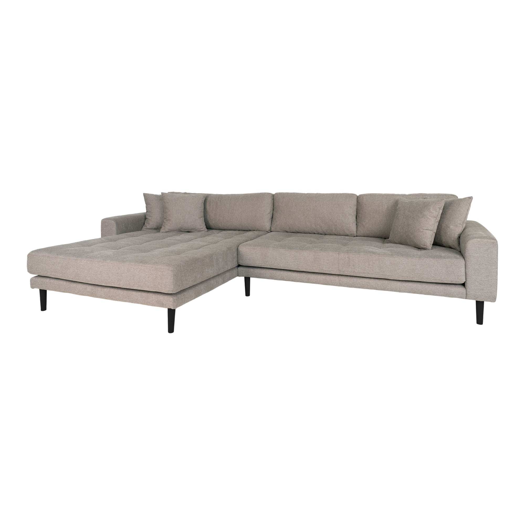 Lido Lounge Sofa - Lounge Sofa, left -wing in Stone with four pillows and black wooden legs, HN1030