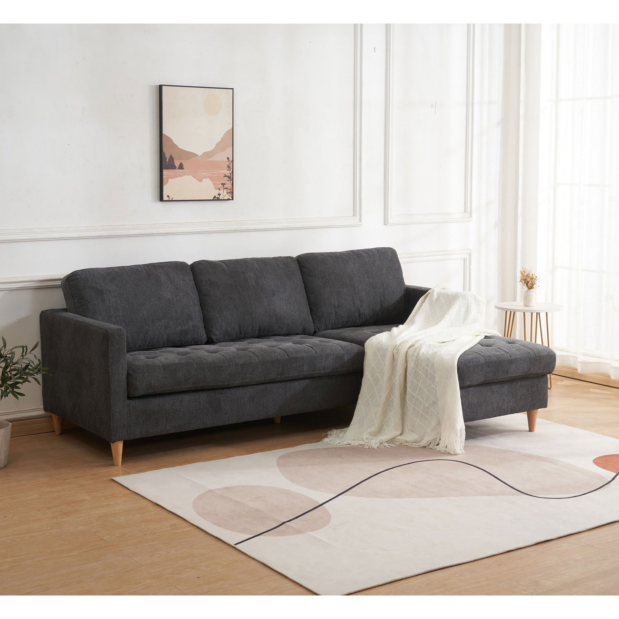 Florence sofa - sofa, dark gray with nature wooden legs, HN1045