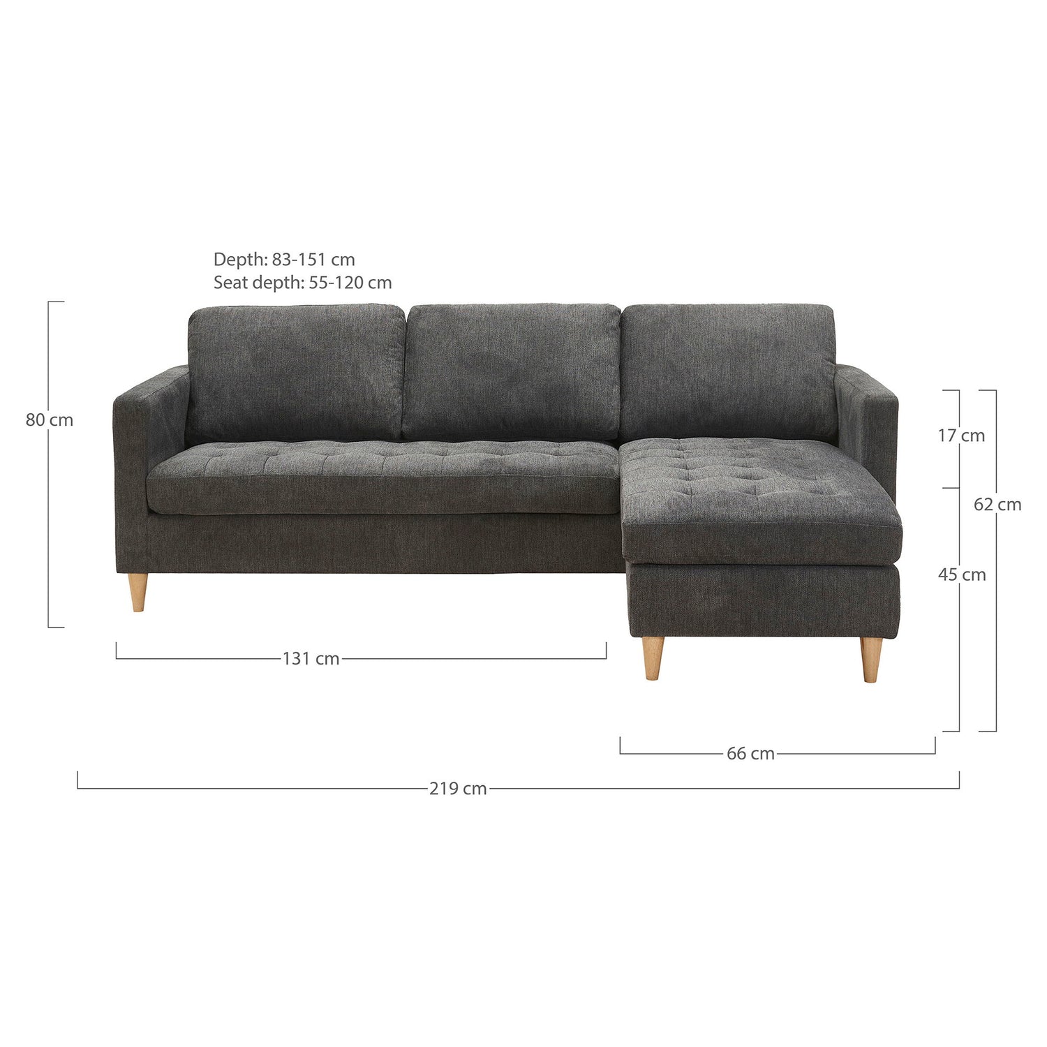 Florence sofa - sofa, dark gray with nature wooden legs, HN1045