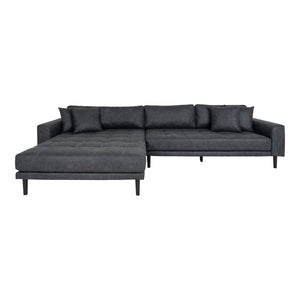 Lido Lounge Sofa - Lounge Sofa, left -wing in dark gray microfiber with four pillows and black wooden legs, HN1000