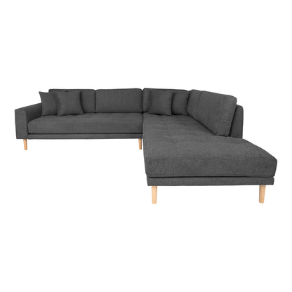 Lido Corner sofa Open End - Corner sofa Open End, left -wing in light gray with four pillows and nature wooden legs, HN1040