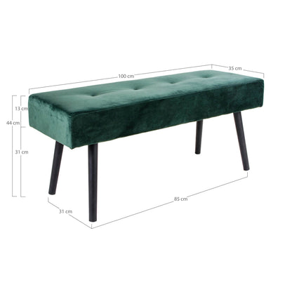 Skiing bench - bench in velor, dark green with black legs, HN1206, 100x35x44 cm