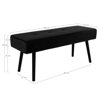 Skiing bench - bench in velor, black with black legs, HN1207, 100x35x44 cm