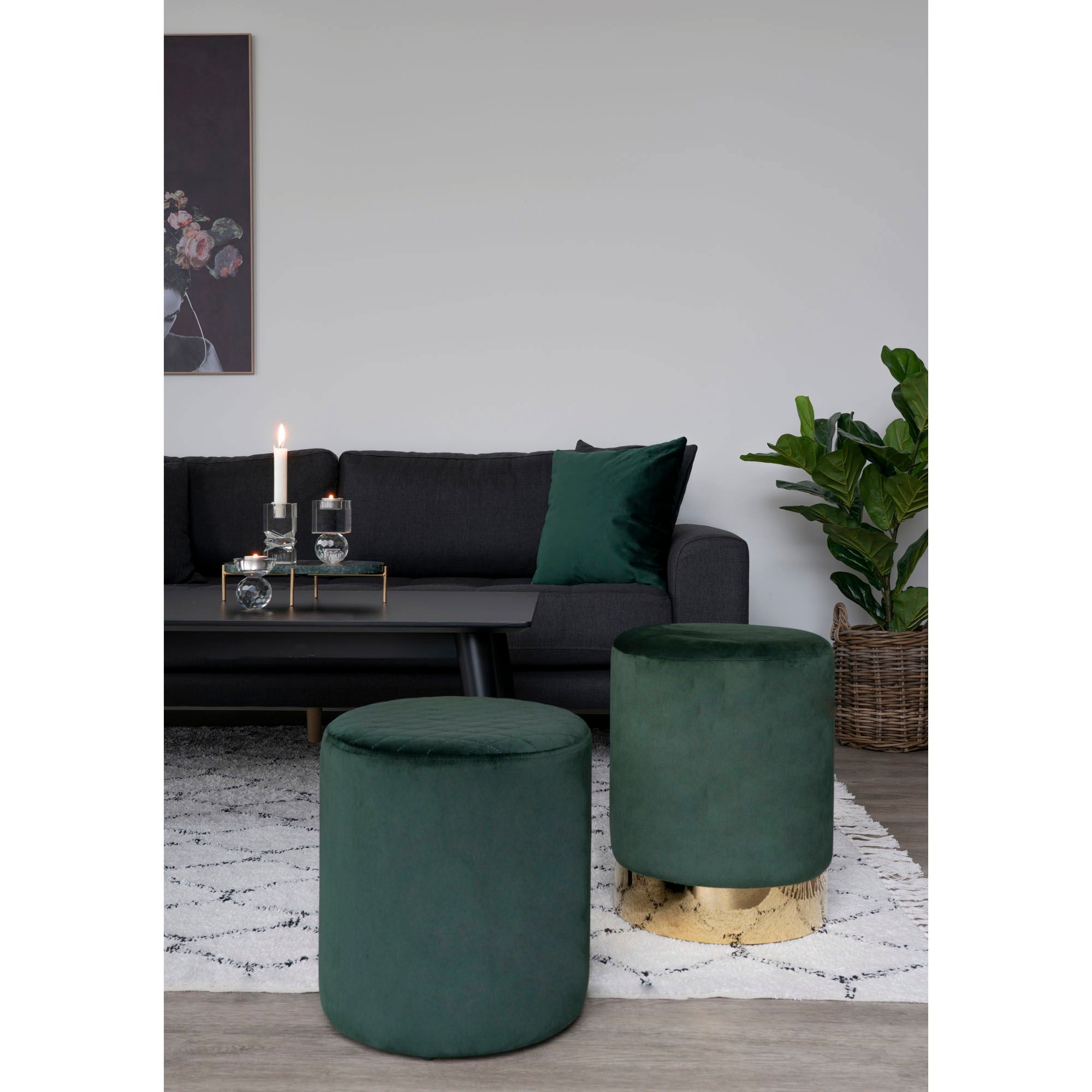 EJBY PUF - PUF in Velor, Dark Green, HN1206, Ø34x36 cm