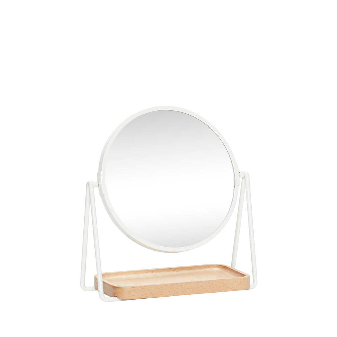 Hübsch - table mirror w/tray, round, wood/metal/glass, white - 21x10xh25cm