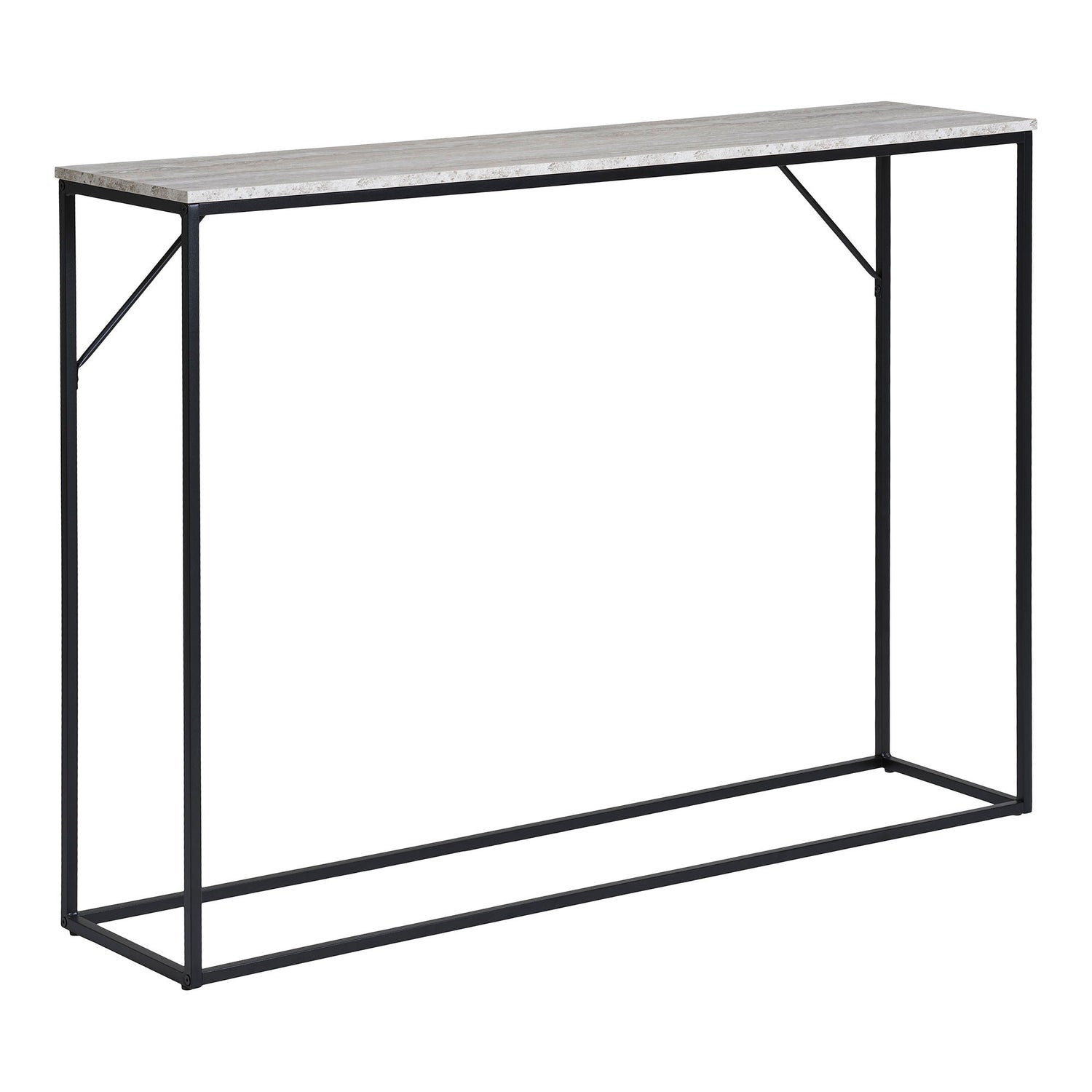 Vita Console table - console table, 1 shelf, travertine look, black frame 110x26x80 cm