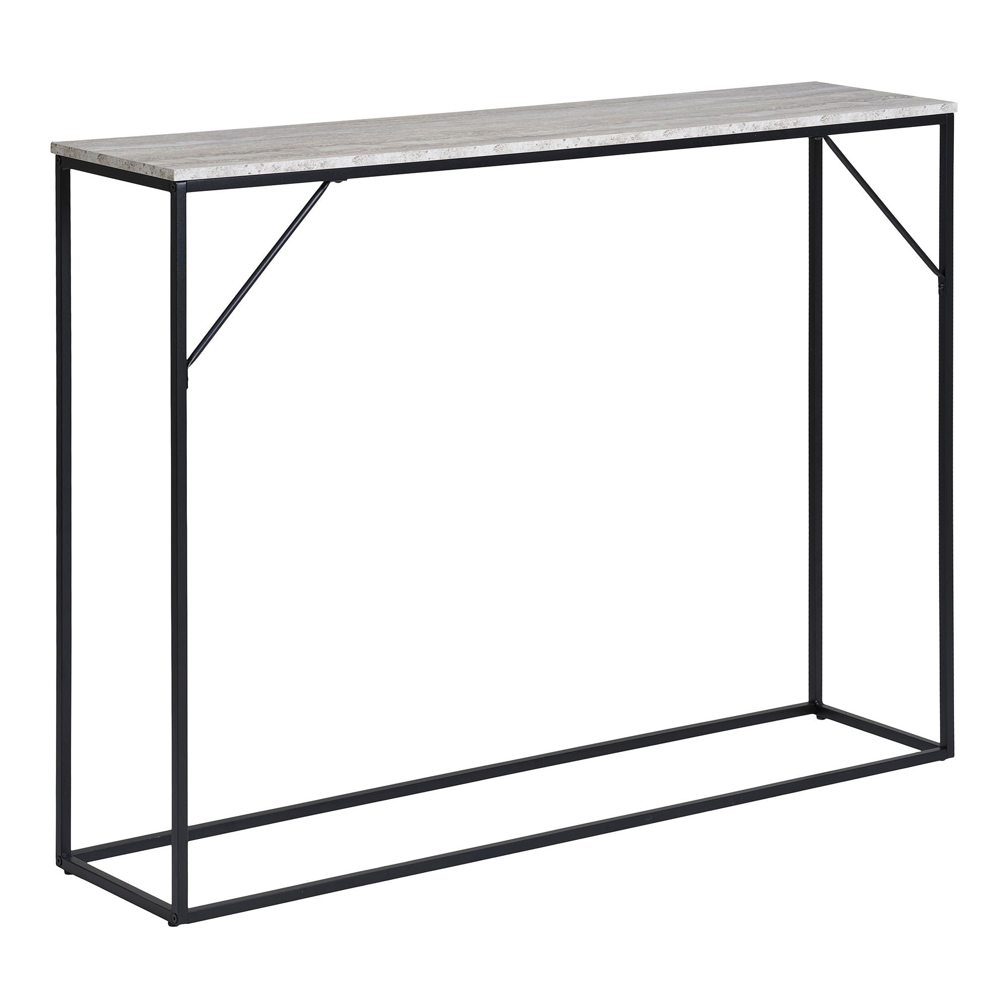 Vita Console table - console table, 1 shelf, travertine look, black frame 110x26x80 cm