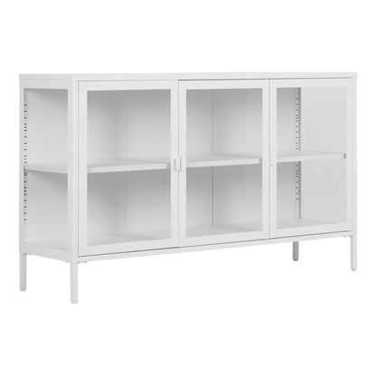 Brisbane sideboard - sideboard, 3 glass doors, steel, white 140x40x85 cm