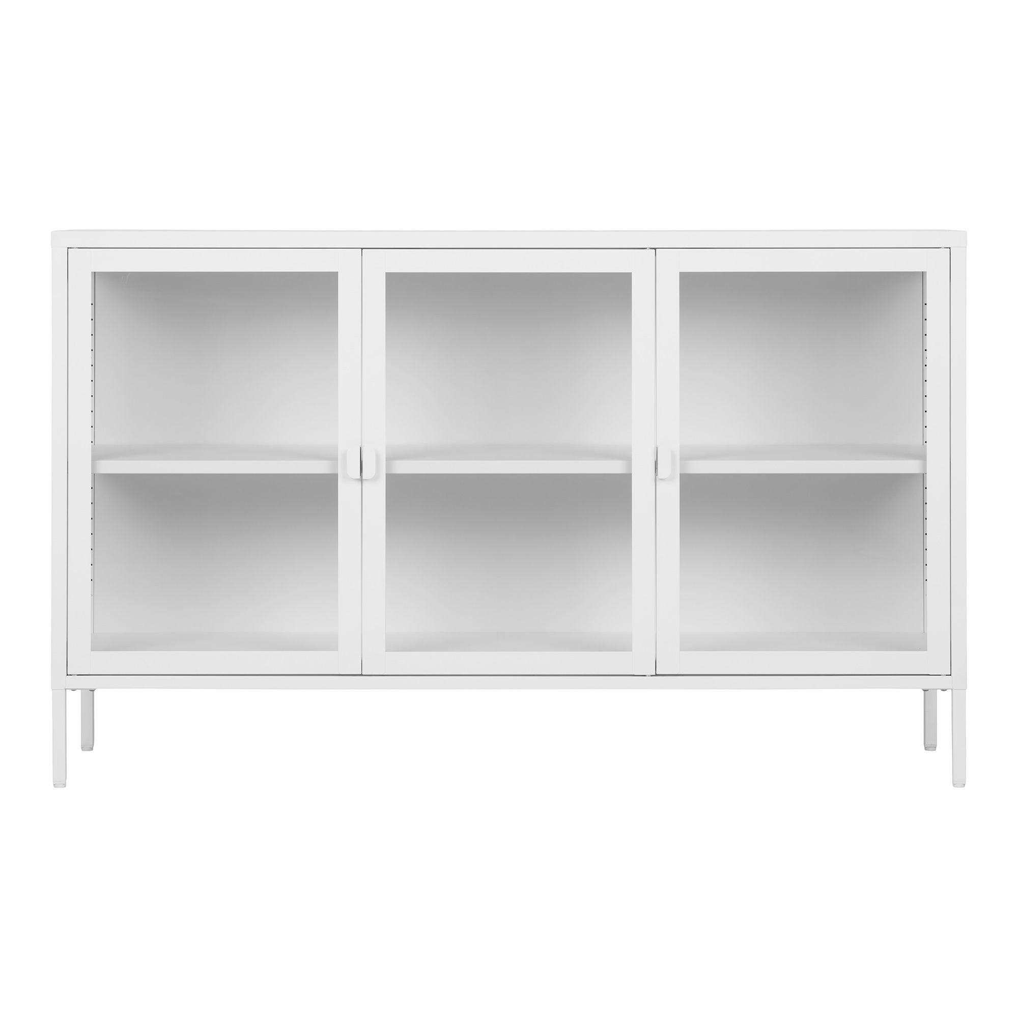 Brisbane sideboard - sideboard, 3 glass doors, steel, white 140x40x85 cm