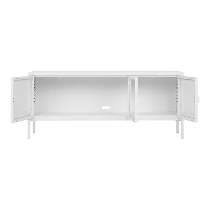 Brisbane TV bench-TV bench, 3 glass doors, steel, white 130x40x55 cm