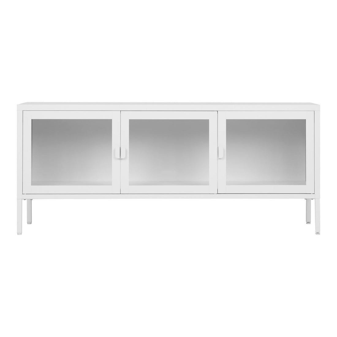 Brisbane TV bench-TV bench, 3 glass doors, steel, white 130x40x55 cm