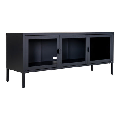 Brisbane TV bench-TV bench, black with glass doors