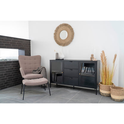 Dalby sideboard - sideboard, black with glass doors and 3 drawers