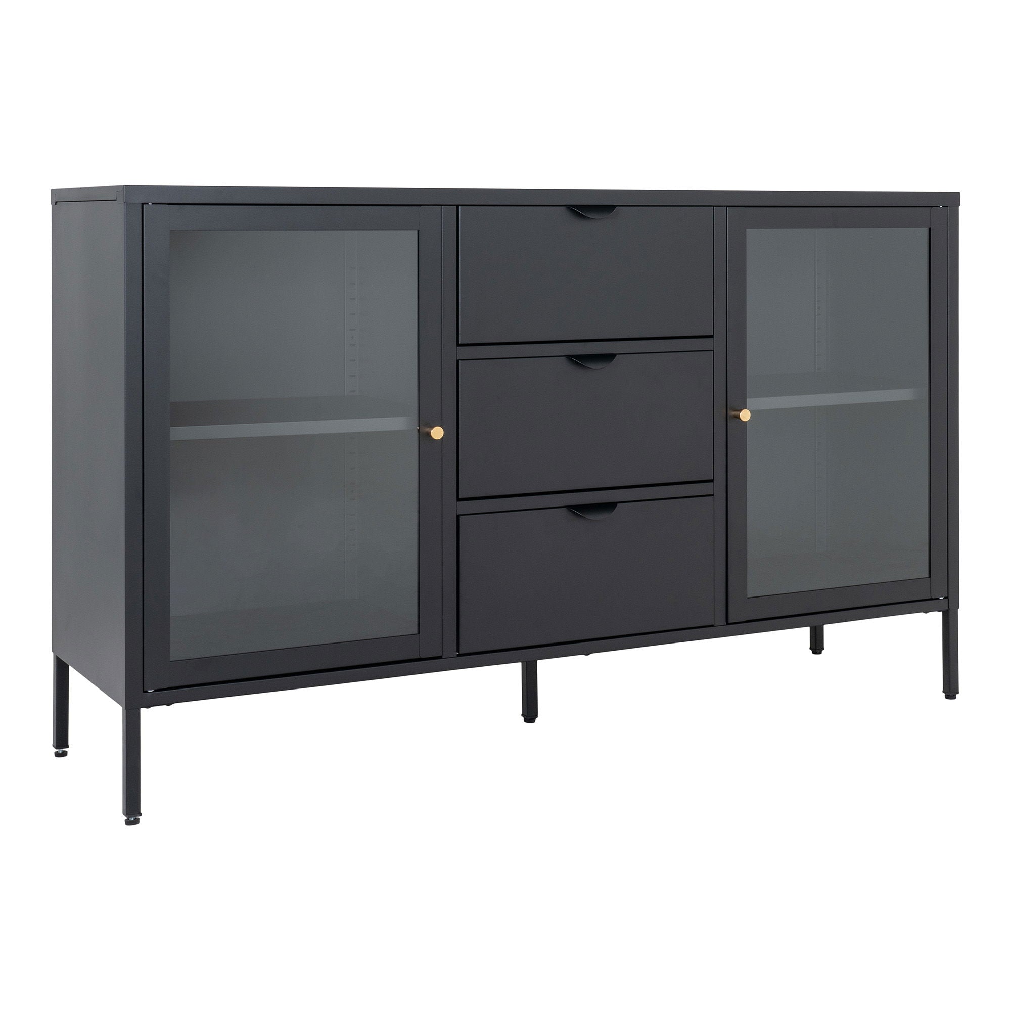 Dalby sideboard - sideboard, black with glass doors and 3 drawers