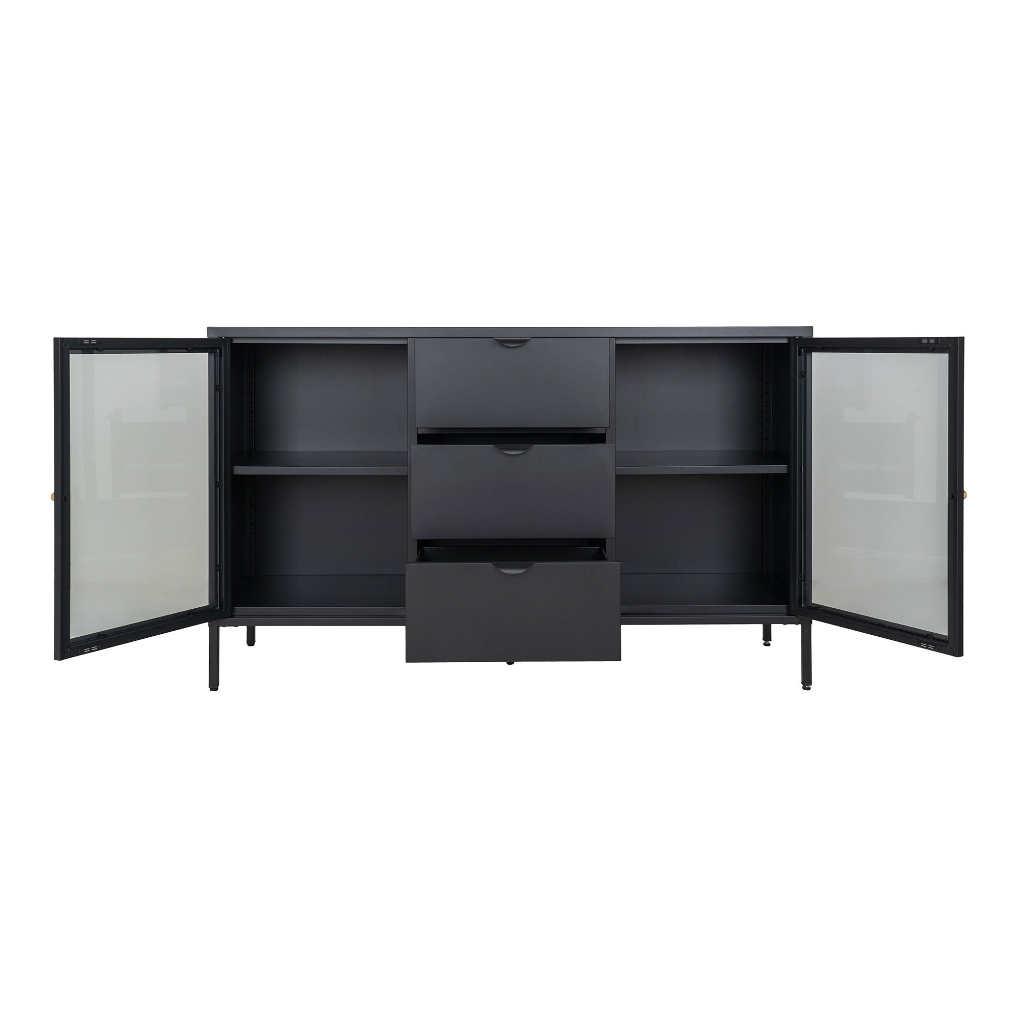 Dalby sideboard - sideboard, black with glass doors and 3 drawers