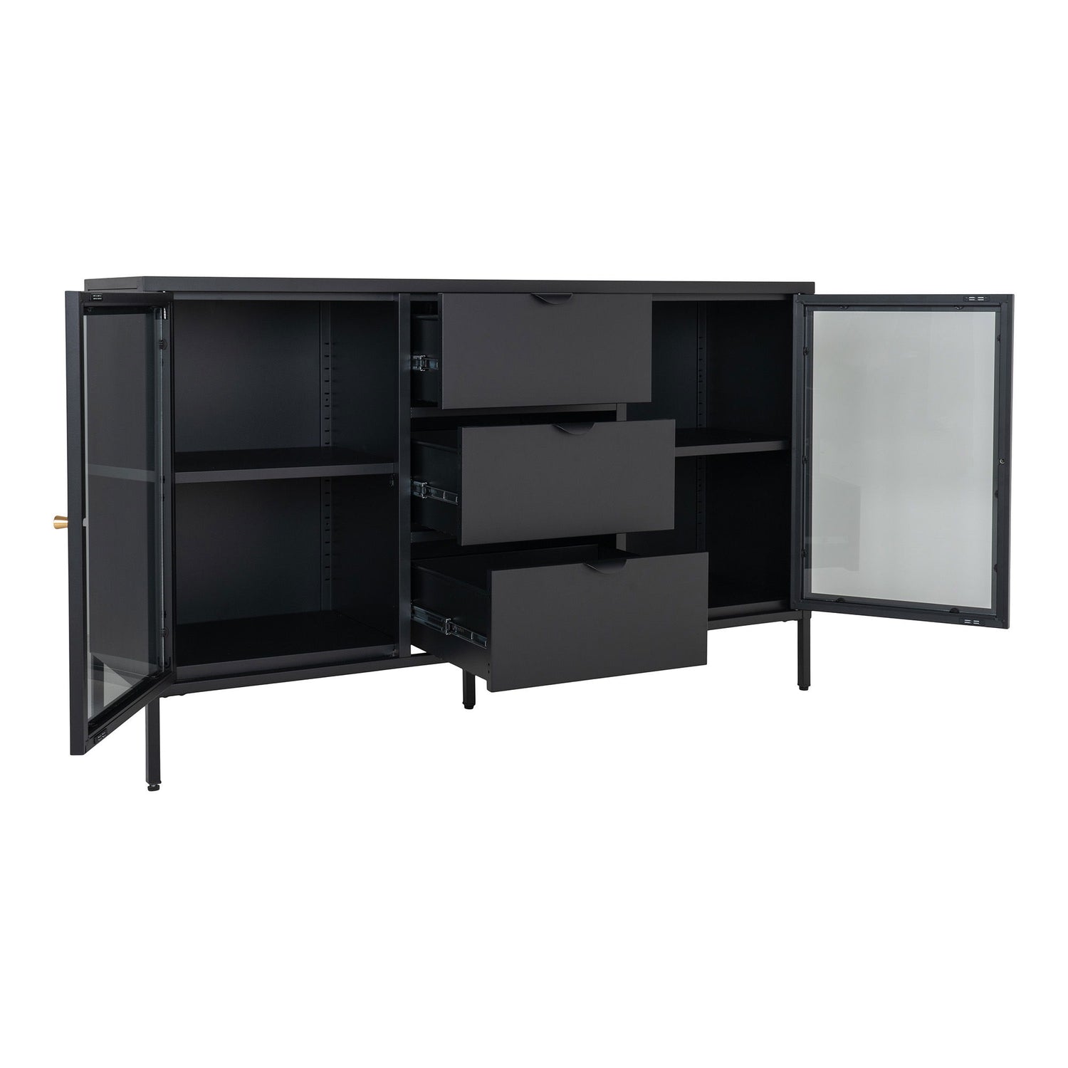 Dalby sideboard - sideboard, black with glass doors and 3 drawers