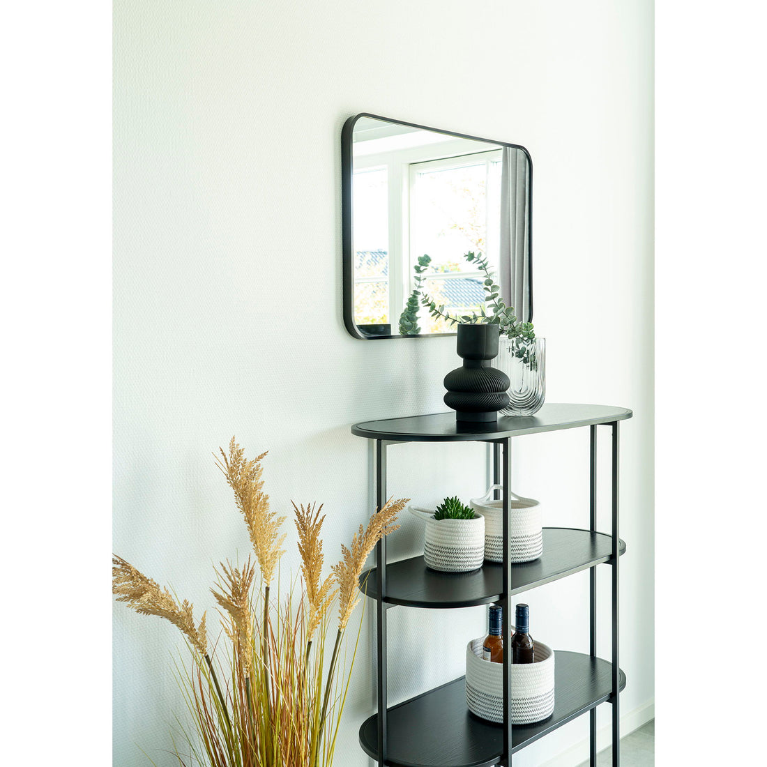 Vita shelf - oval shelf, 4 shelves, black with black frame 85x36x111 cm