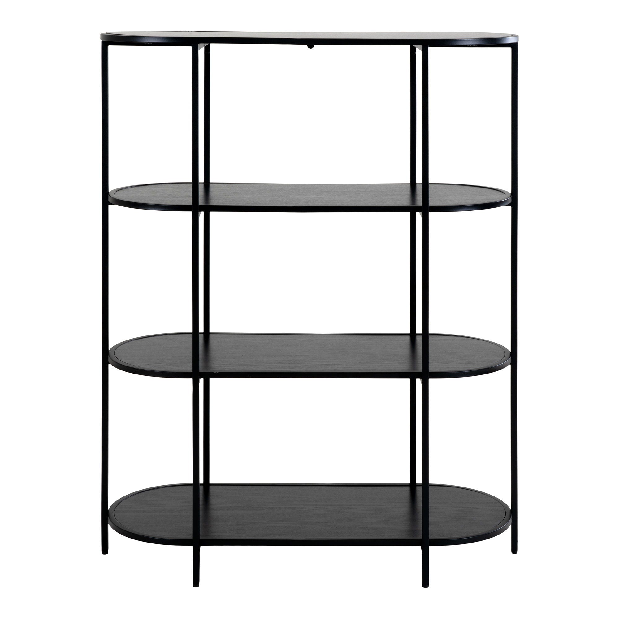 Vita shelf - oval shelf, 4 shelves, black with black frame 85x36x111 cm