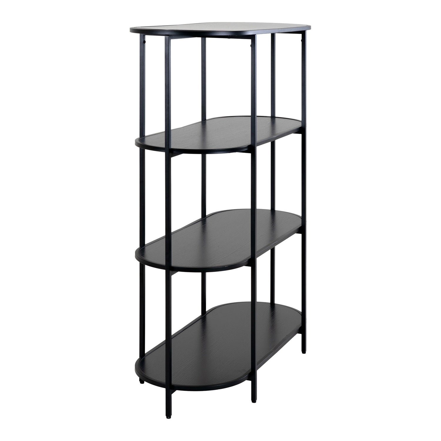 Vita shelf - oval shelf, 4 shelves, black with black frame 85x36x111 cm