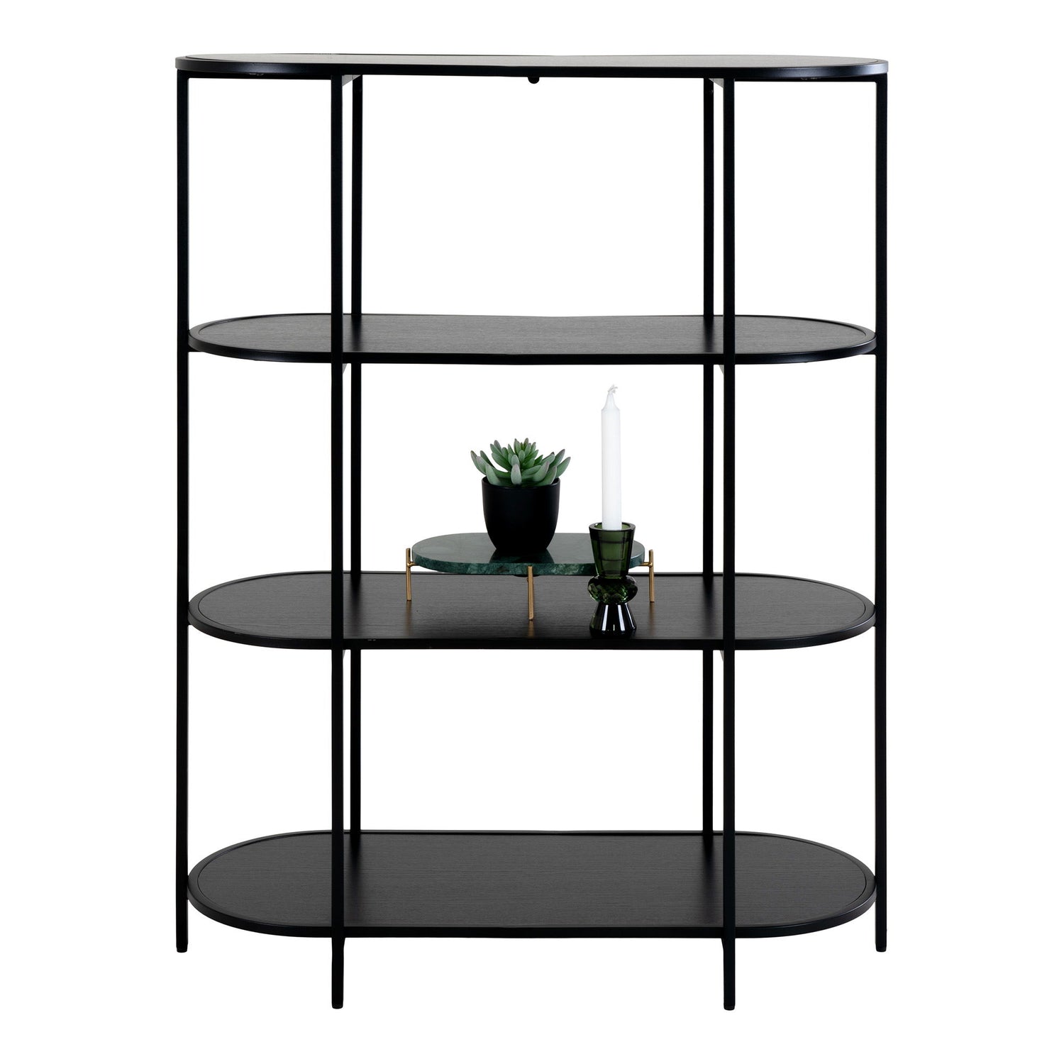 Vita shelf - oval shelf, 4 shelves, black with black frame 85x36x111 cm