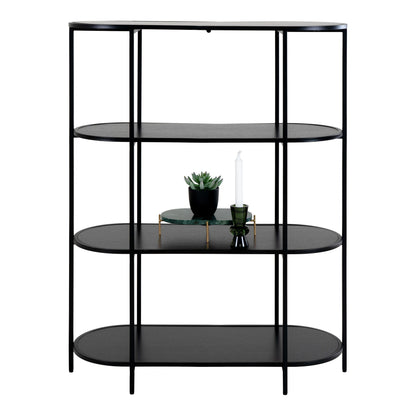 Vita shelf - oval shelf, 4 shelves, black with black frame 85x36x111 cm