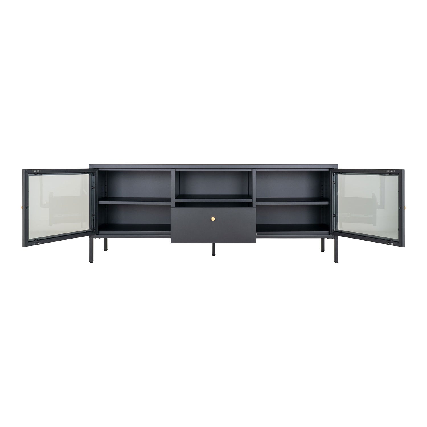 Dalby TV bench-TV bench, black with glass doors and drawer