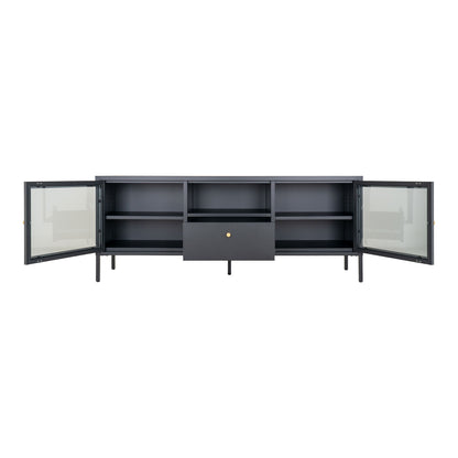 Dalby TV bench-TV bench, black with glass doors and drawer